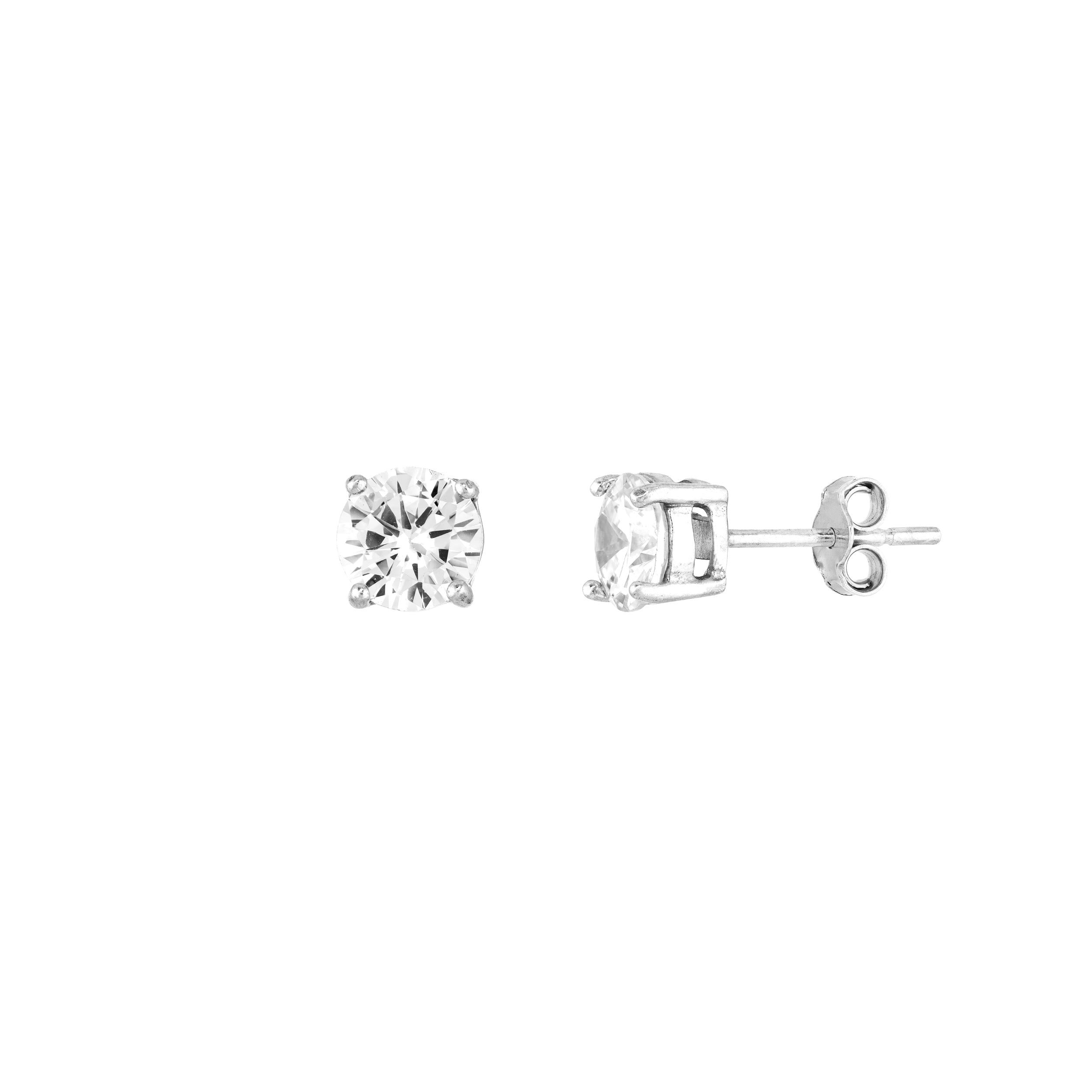 Sterling Silver 6mm Round CZ Stud Earrings on Post Back