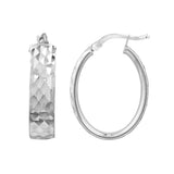 Plated Sterling Silver Diamond-Cut Patterned Oval Hoops