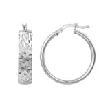 Plated Sterling Silver Diamond-Cut Patterned Hoop Earrings
