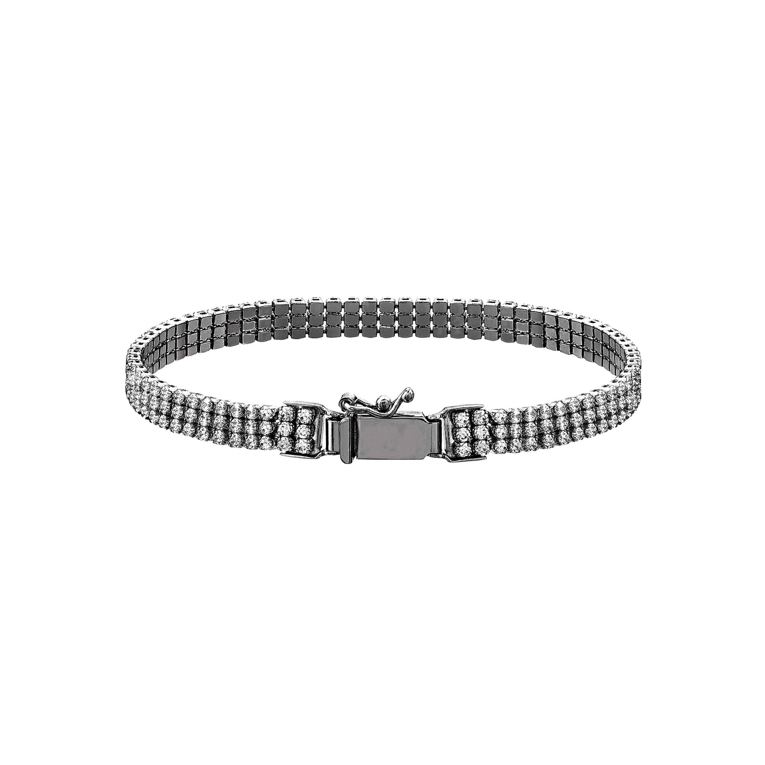Plated Sterling Silver Triple CZ Row Bracelet