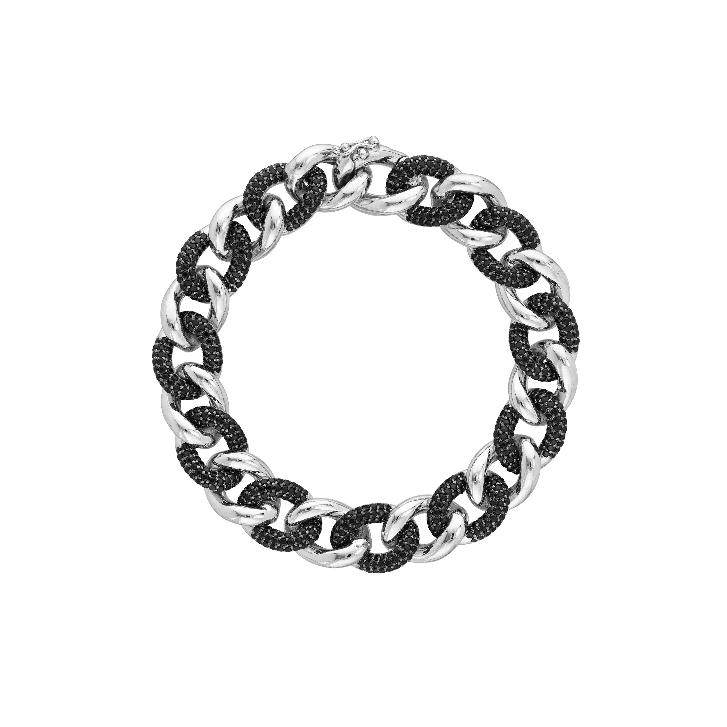 Sterling Silver Black CZ and Polished Curb Link Bracelet