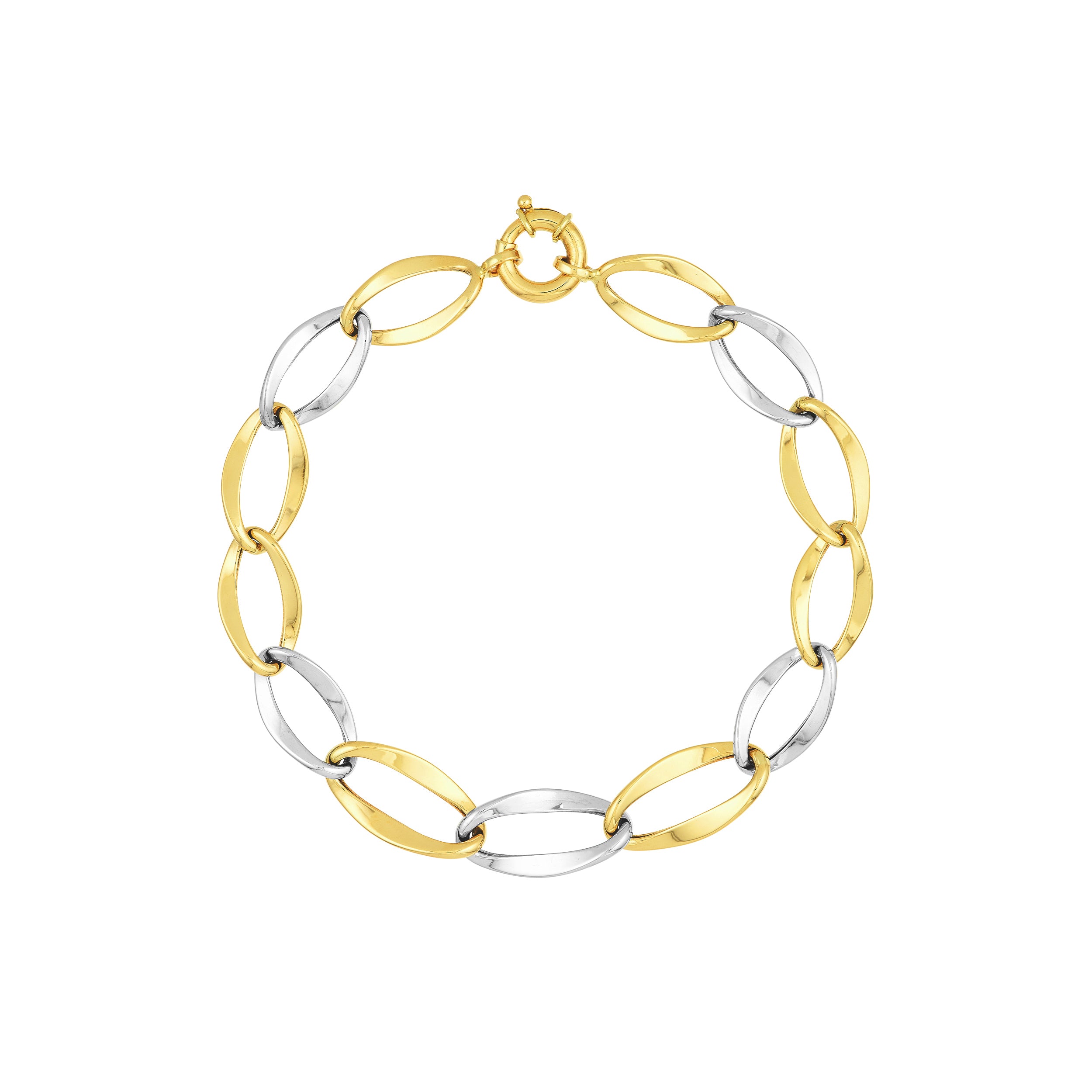 Two-Tone Flat Open Oval Link Bracelet