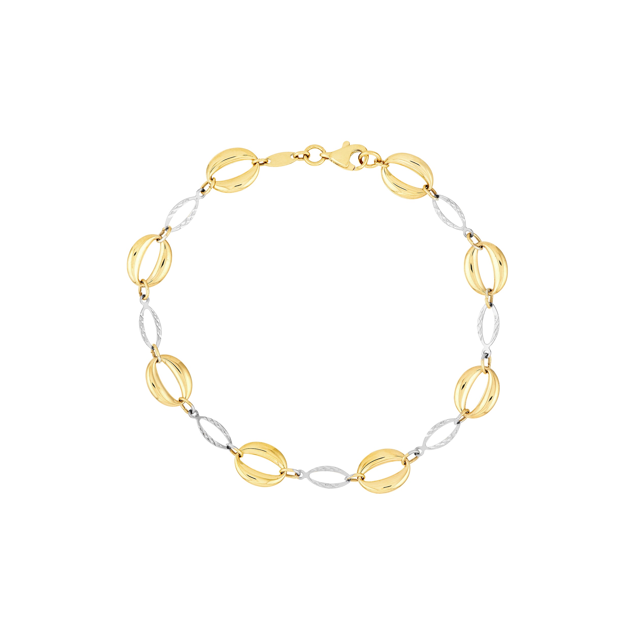 Two-Tone Puffed and Diamond-Cut Oval Link Bracelet