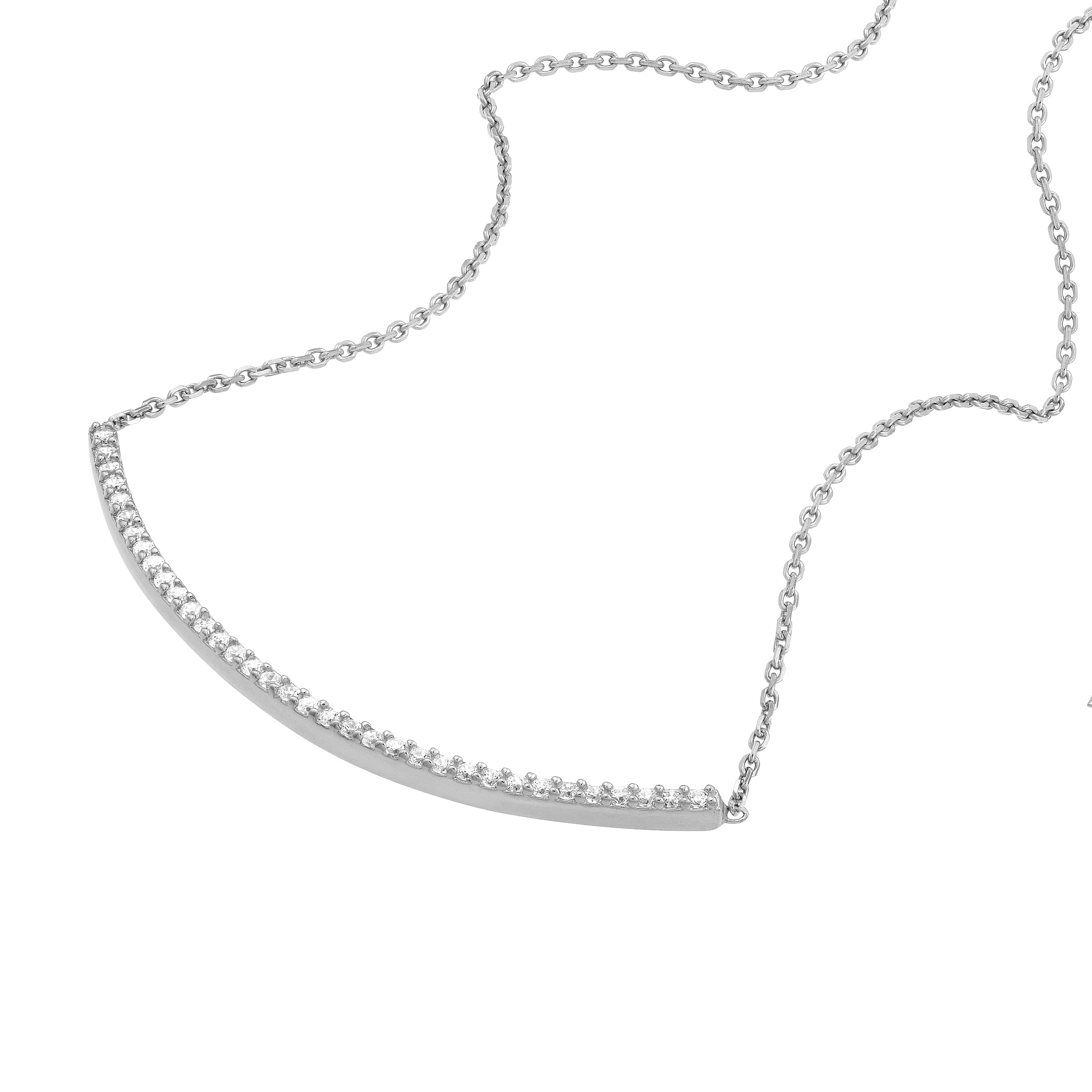 Sterling Silver Curved CZ Bar Adjustable Necklace