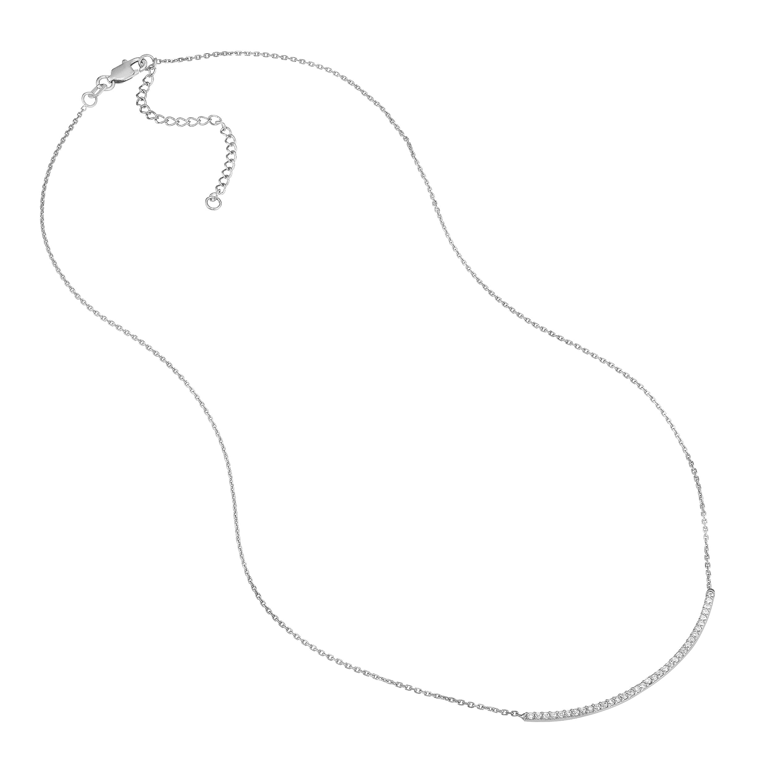 Sterling Silver Curved CZ Bar Adjustable Necklace