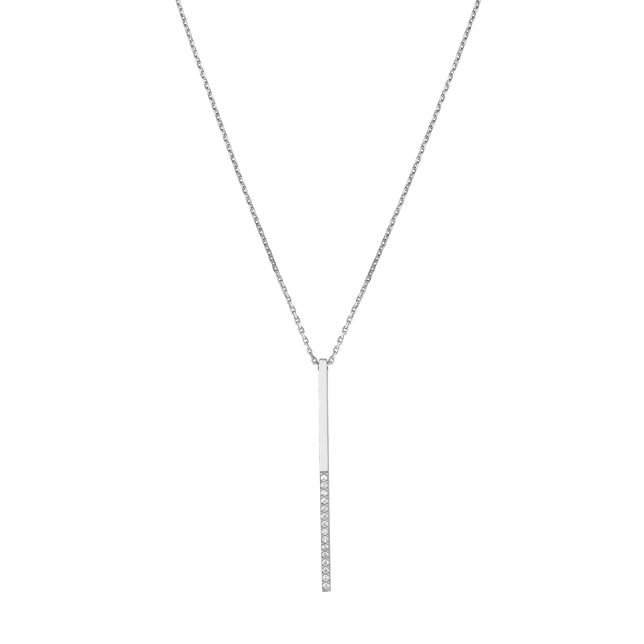 Sterling Silver Half-CZ Vertical Bar Adjustable Necklace