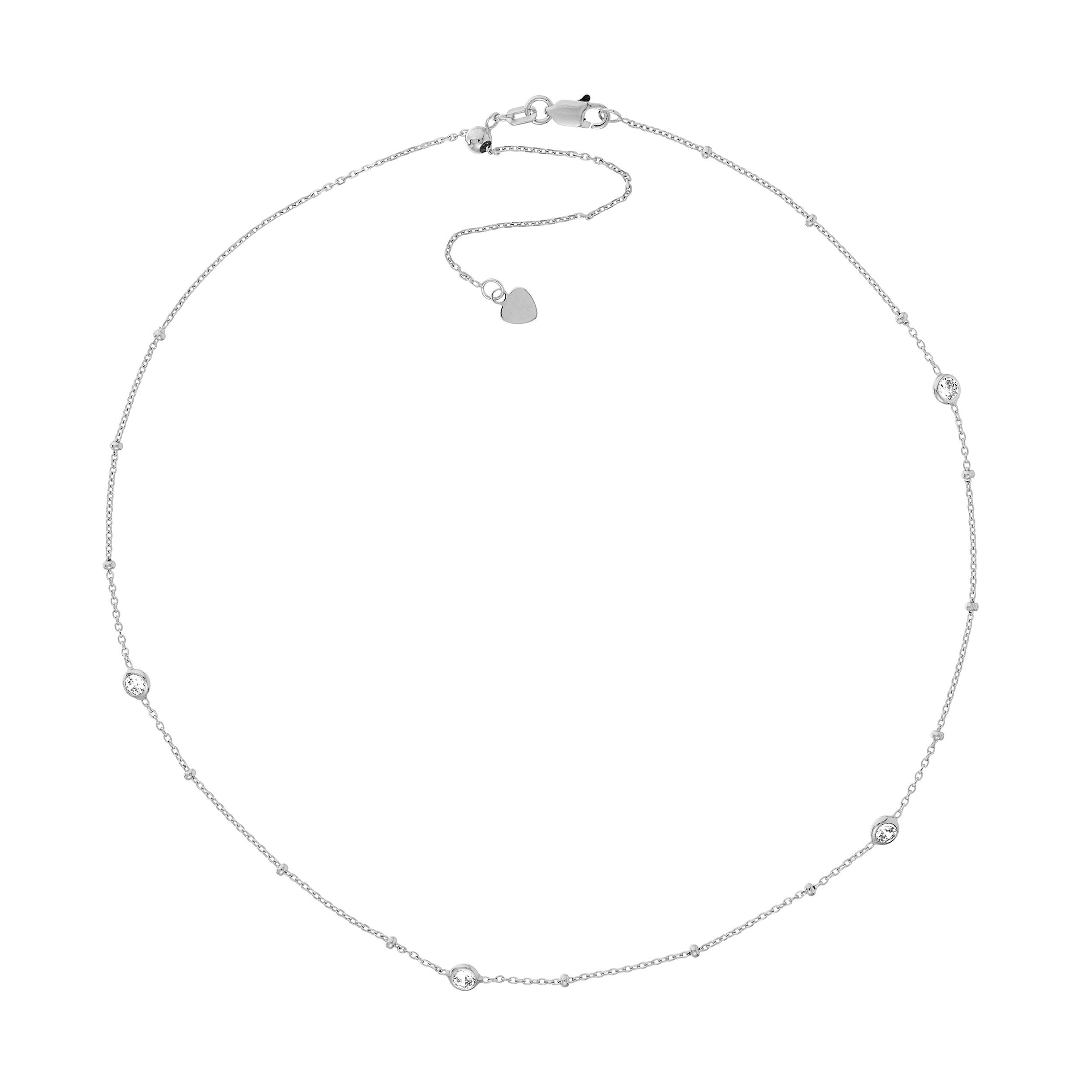 Sterling Silver CZ and Bead Station Adjustable Choker