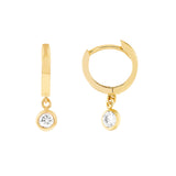 Mini Huggie Hoop Earrings with CZ Bezel Drop