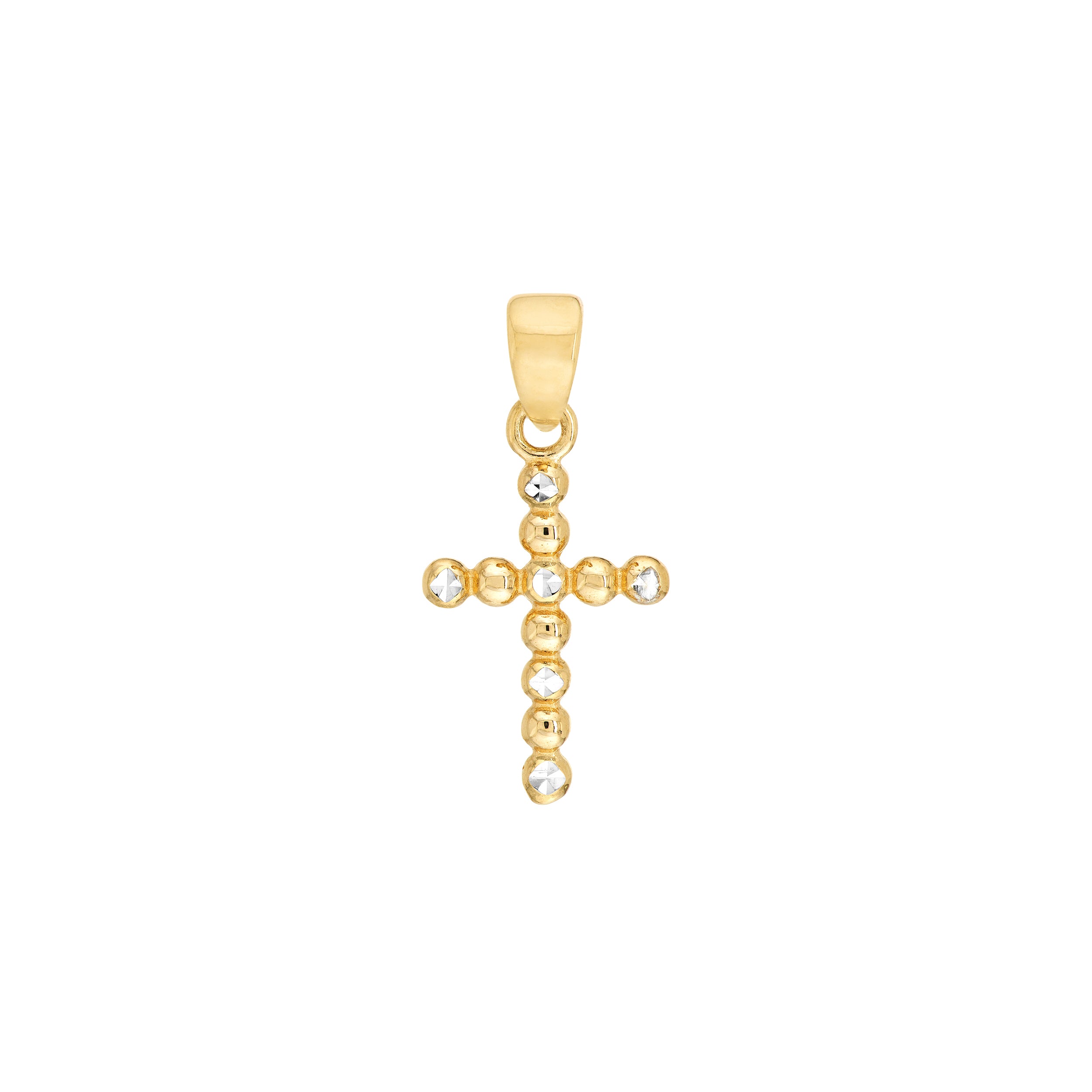 Two-Tone Diamond-Cut Beaded Cross Pendant