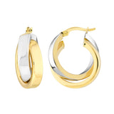 15mm Two-Tone Criss-Cross Tube Round Hoop Earrings