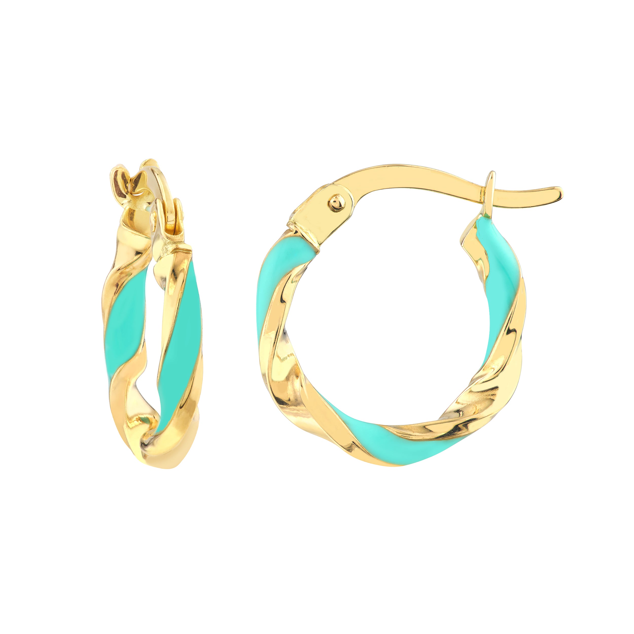 Medium Turquoise Enamel Round Twist Hoops