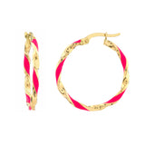 Large Neon Pink Enamel Round Twist Hoops