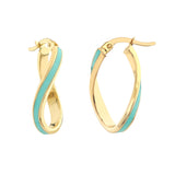 Turquoise Enamel Oval Twist Hoops