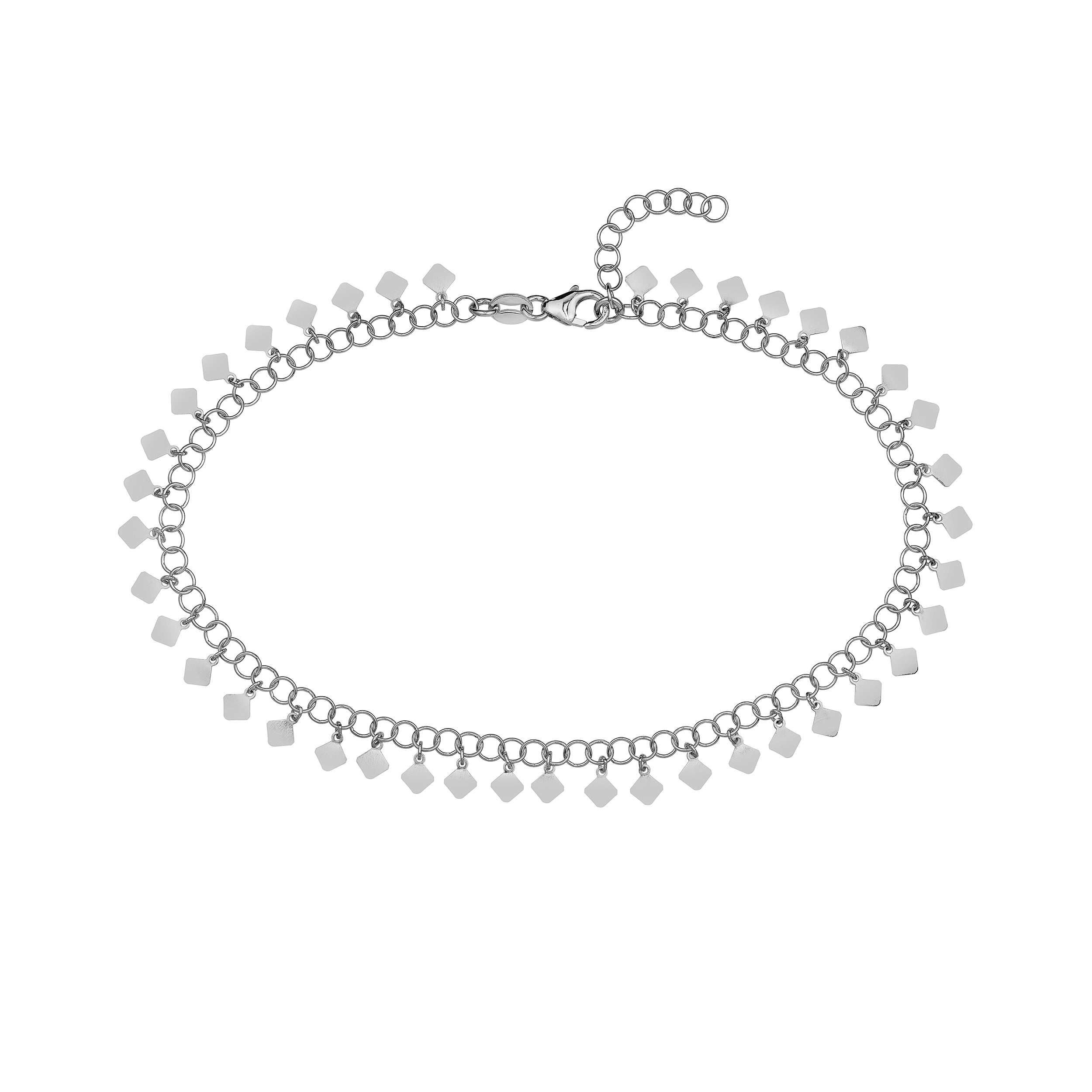 Silver Round Link Hanging Rhombus Anklet