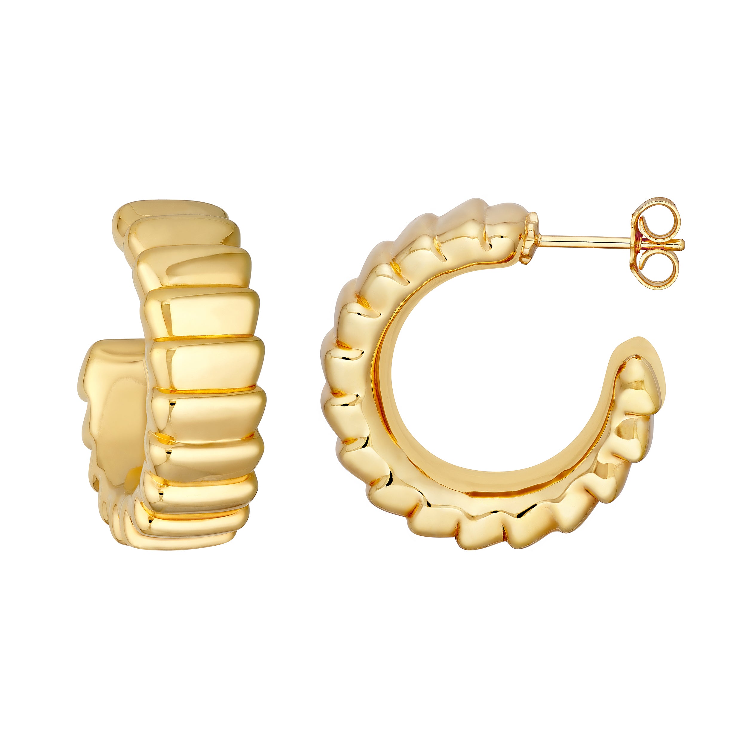Puff Corrugated Open Hoop Earrings