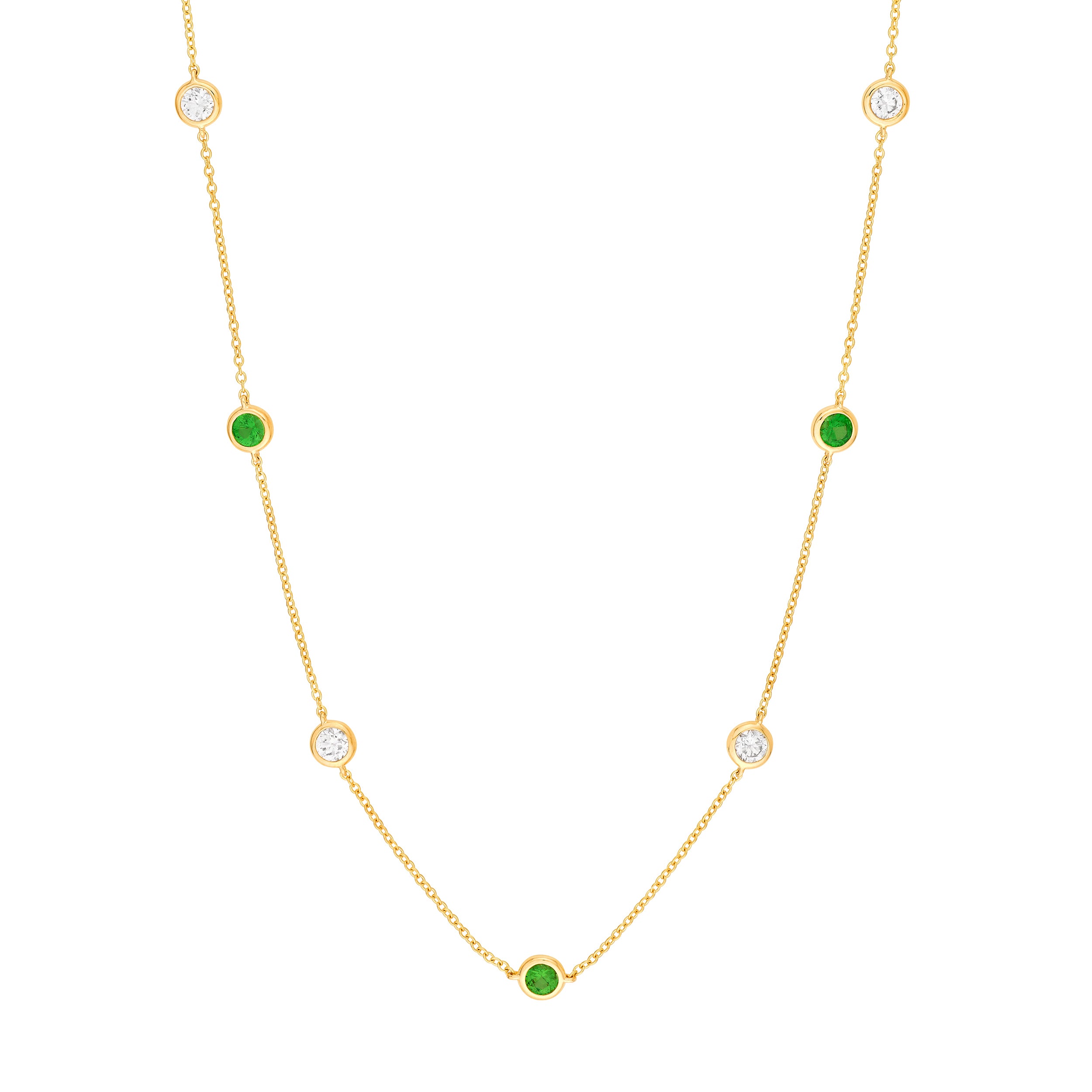 3/8tcw Diamond & Tsavorite Bezel Station Necklace