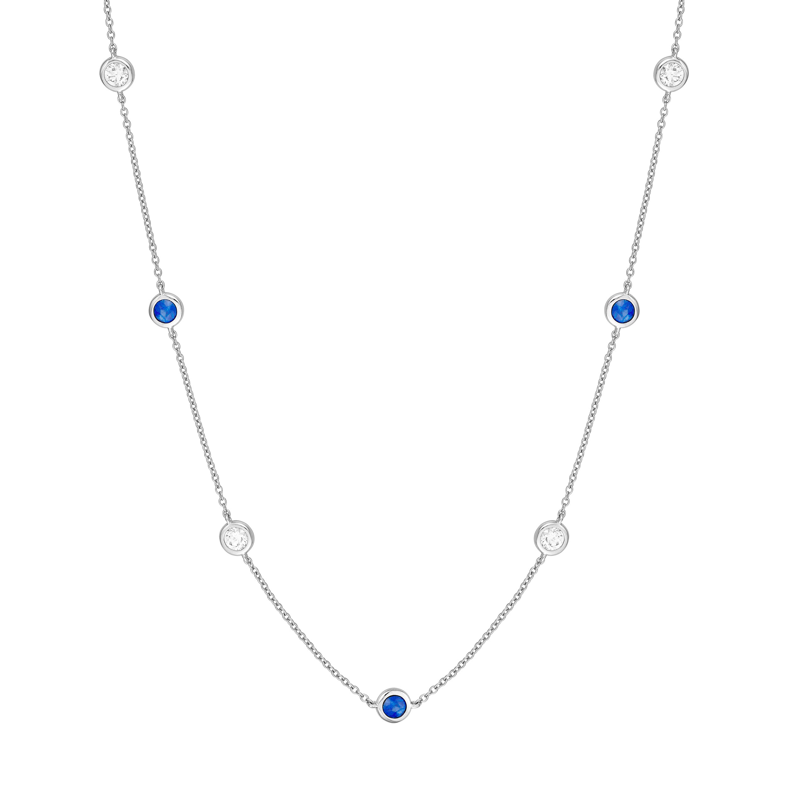 3/8tcw Diamond & Sapphire Bezel Station Necklace