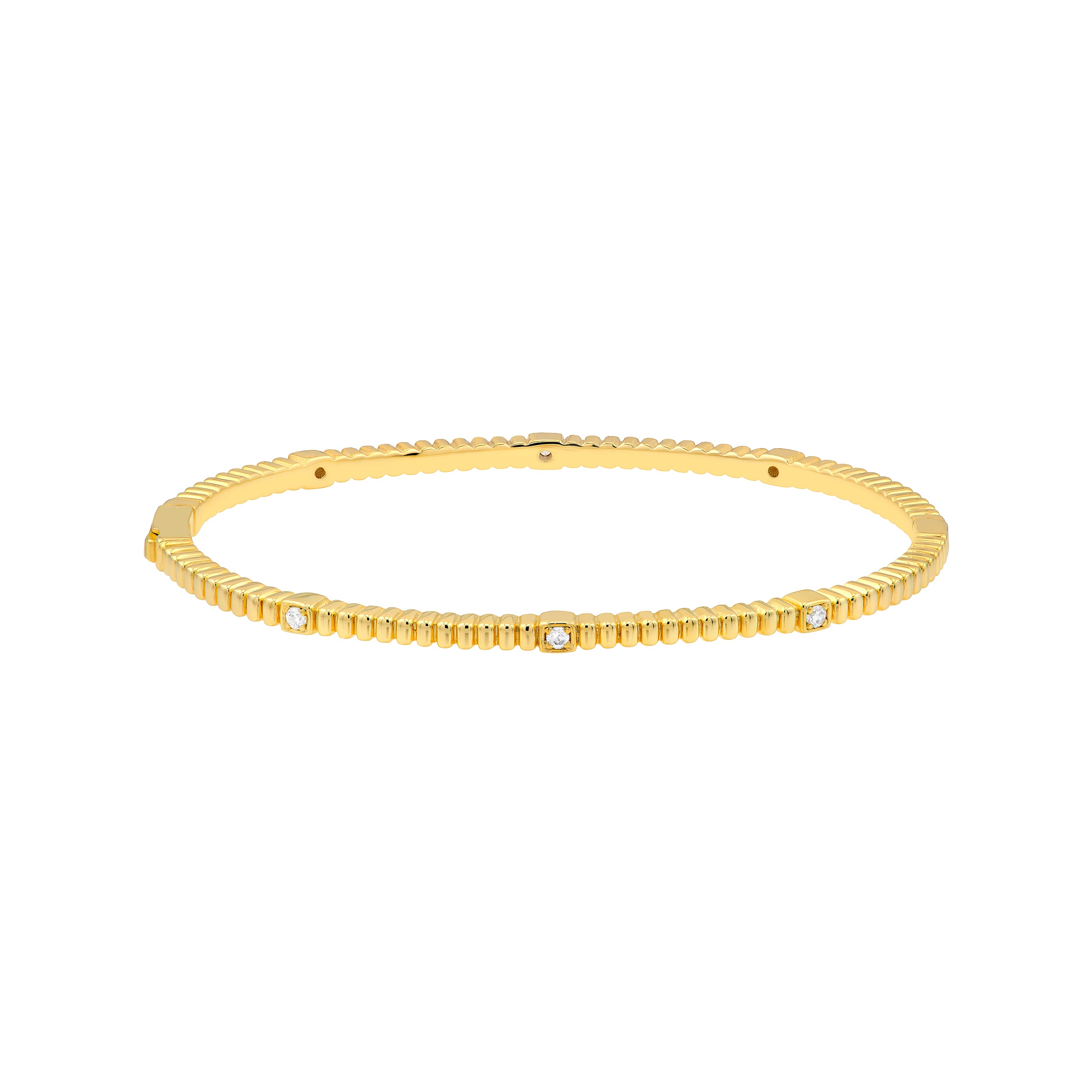 Diamond Fluted Station Bangle Bracelet (1/6tcw)