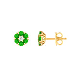 2.6mm Tsavorite & Diamond Cluster Stud Earrings