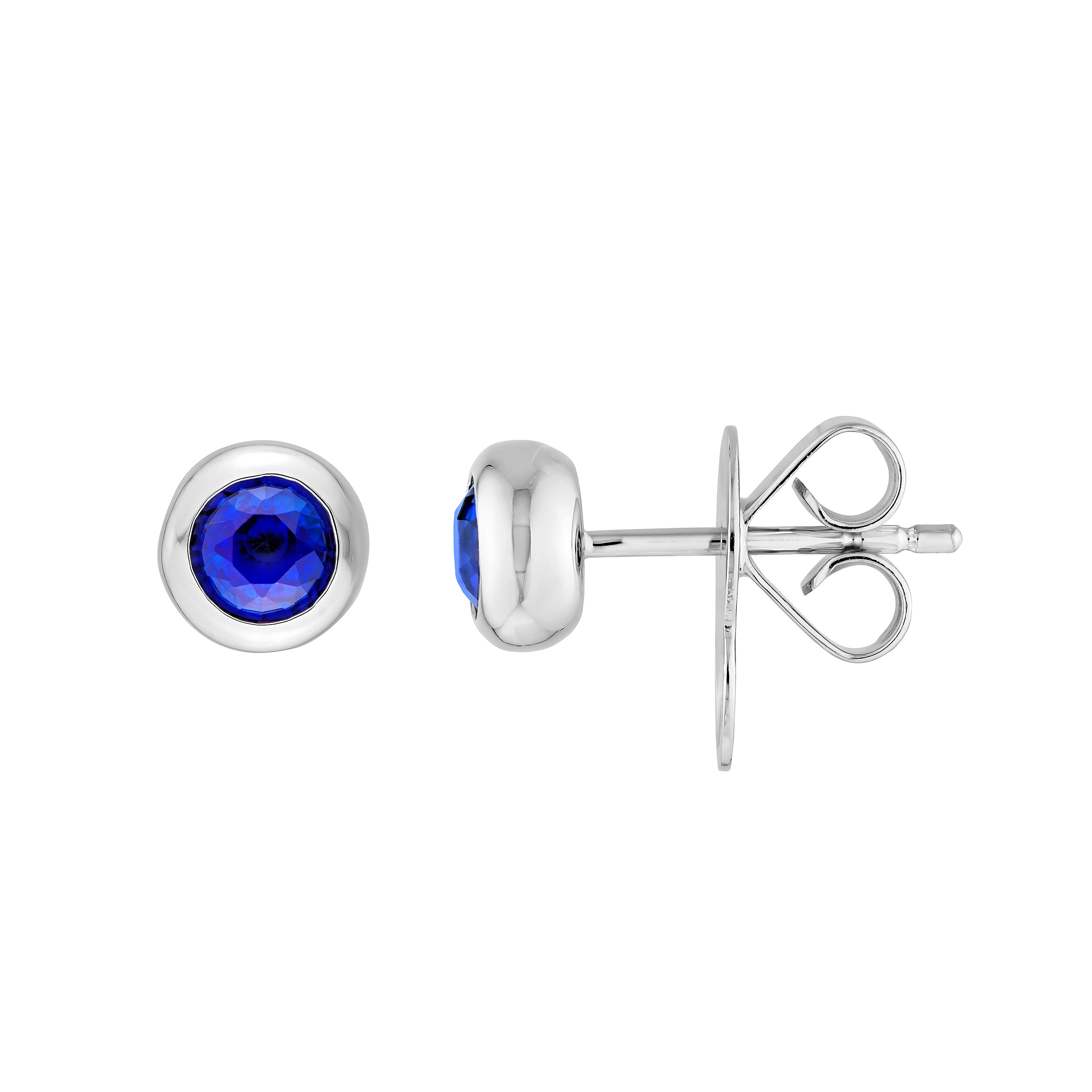 4mm Rd Blue Sapph Bezel Stud Earrings