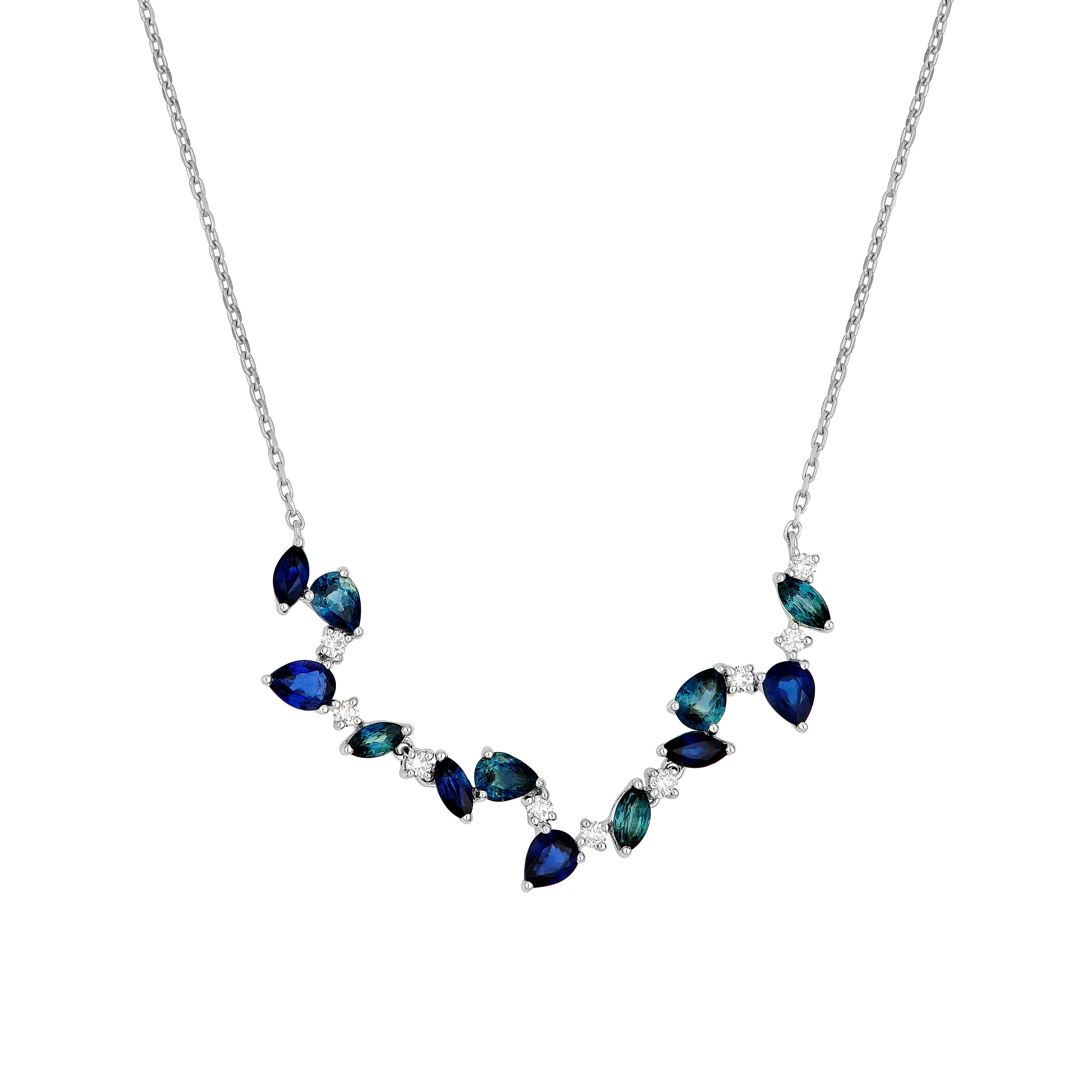 Teal Sapphire and Blue Blossom Necklace