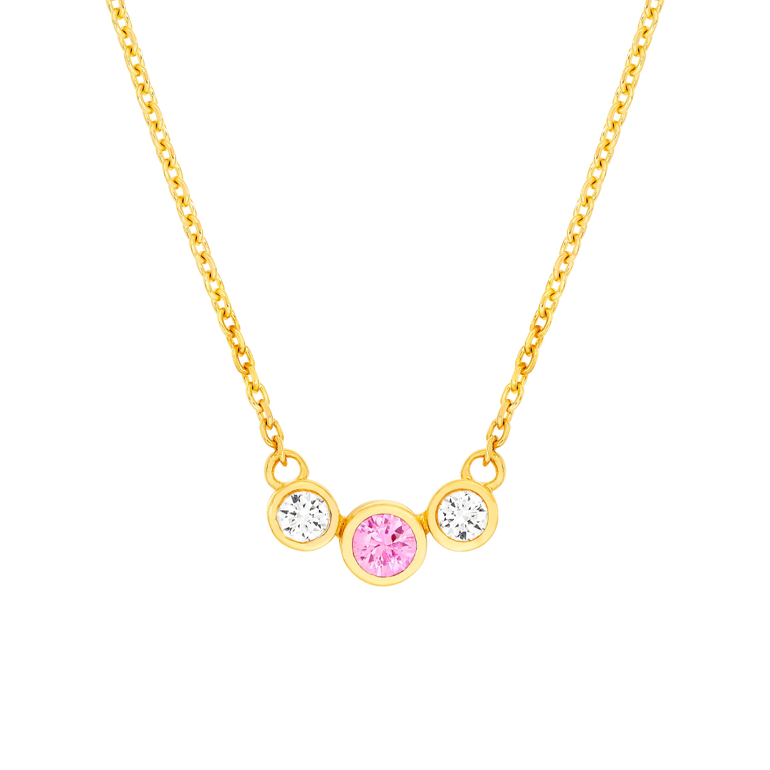 3.7mm Pink Sapphire & 1/5tcw Diamond Bezel Necklace