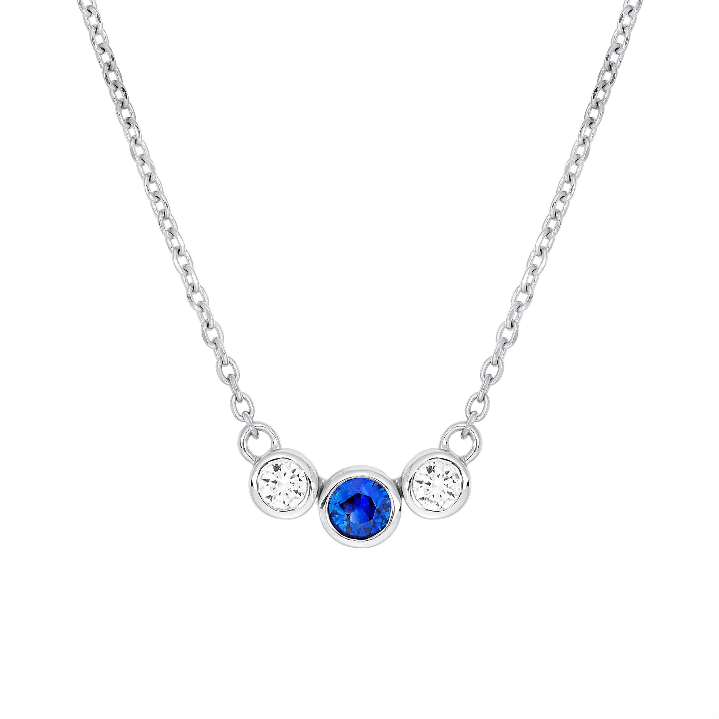 3.7mm Blue Sapphire & 1/5tcw Diamond Bezel Necklace