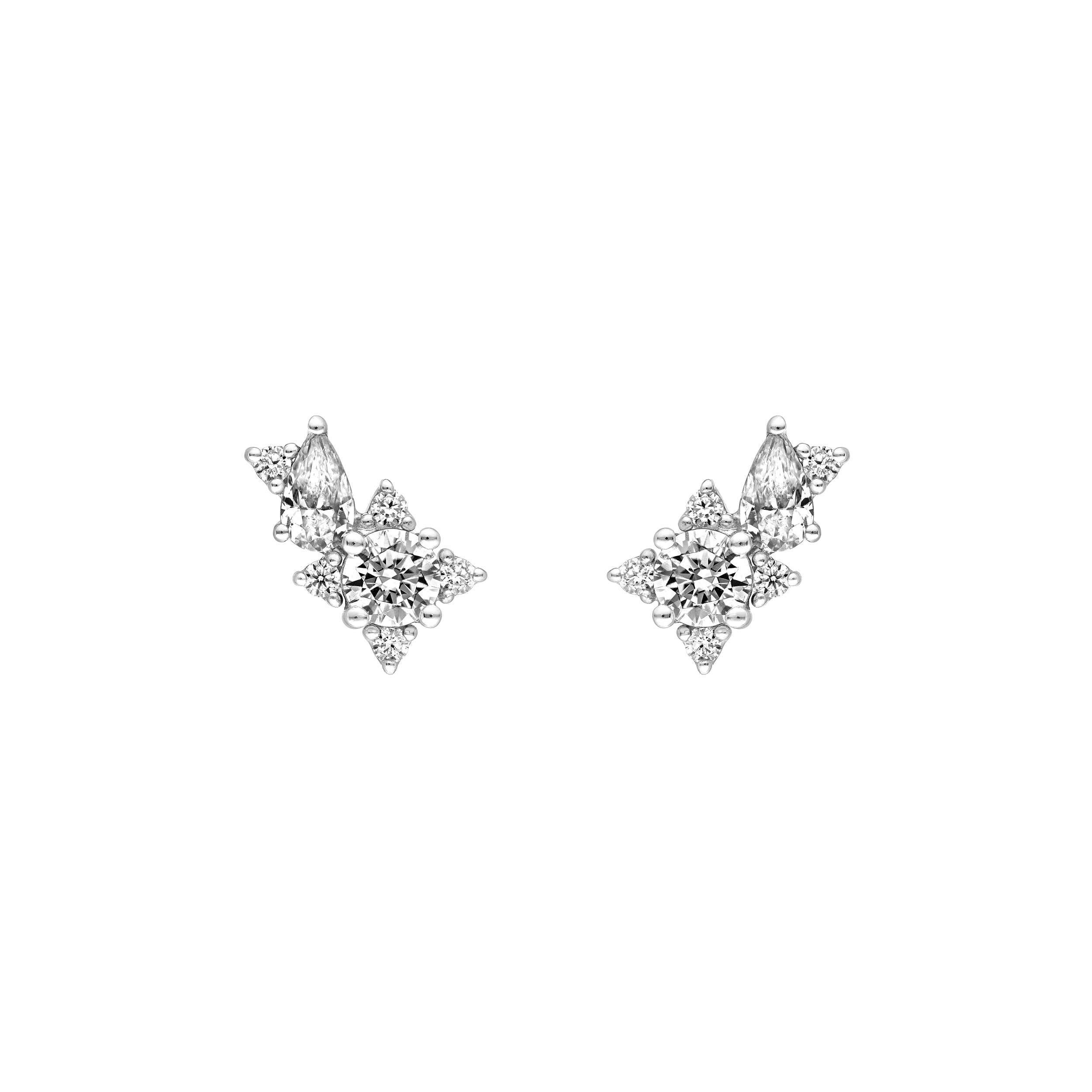 1-1/8tcw Pear & Round Diamond Stud Earrings