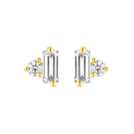 7/8tcw Square Baguette & Round Diamond Stud Earrings