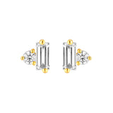 7/8tcw Square Baguette & Round Diamond Stud Earrings