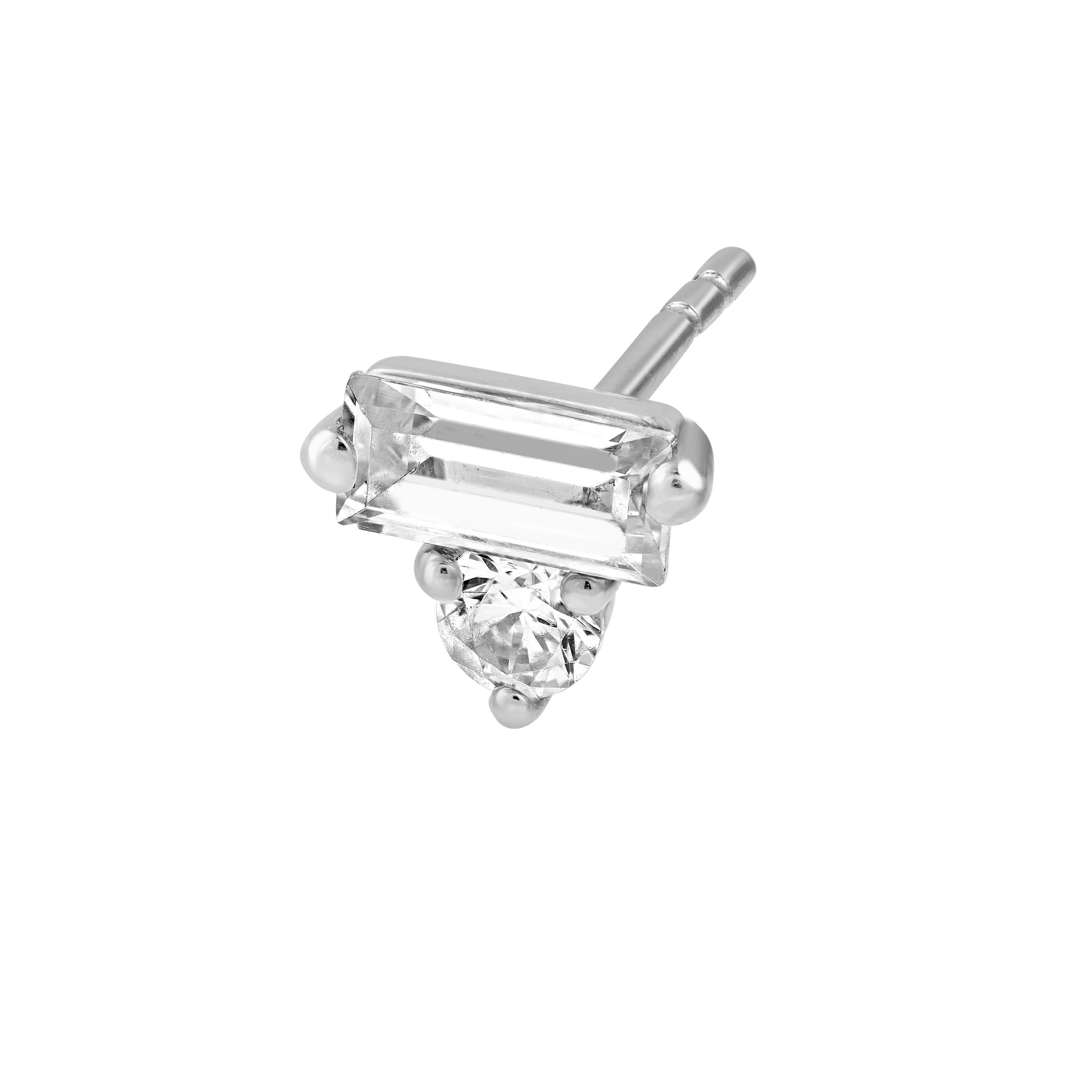 7/8tcw Square Baguette & Round Diamond Stud Earrings