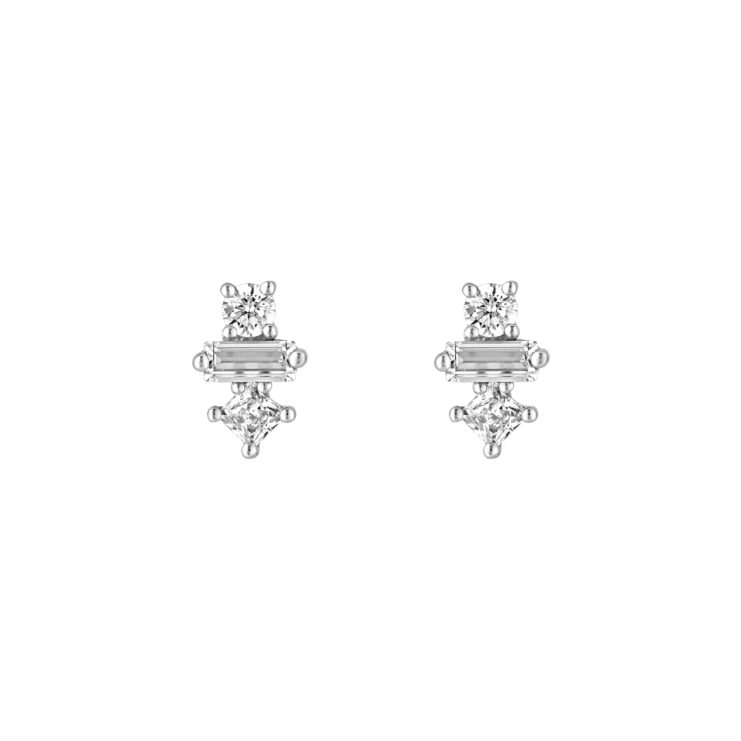 5/8tcw Square Baguette Princess & Round Diamond Studs