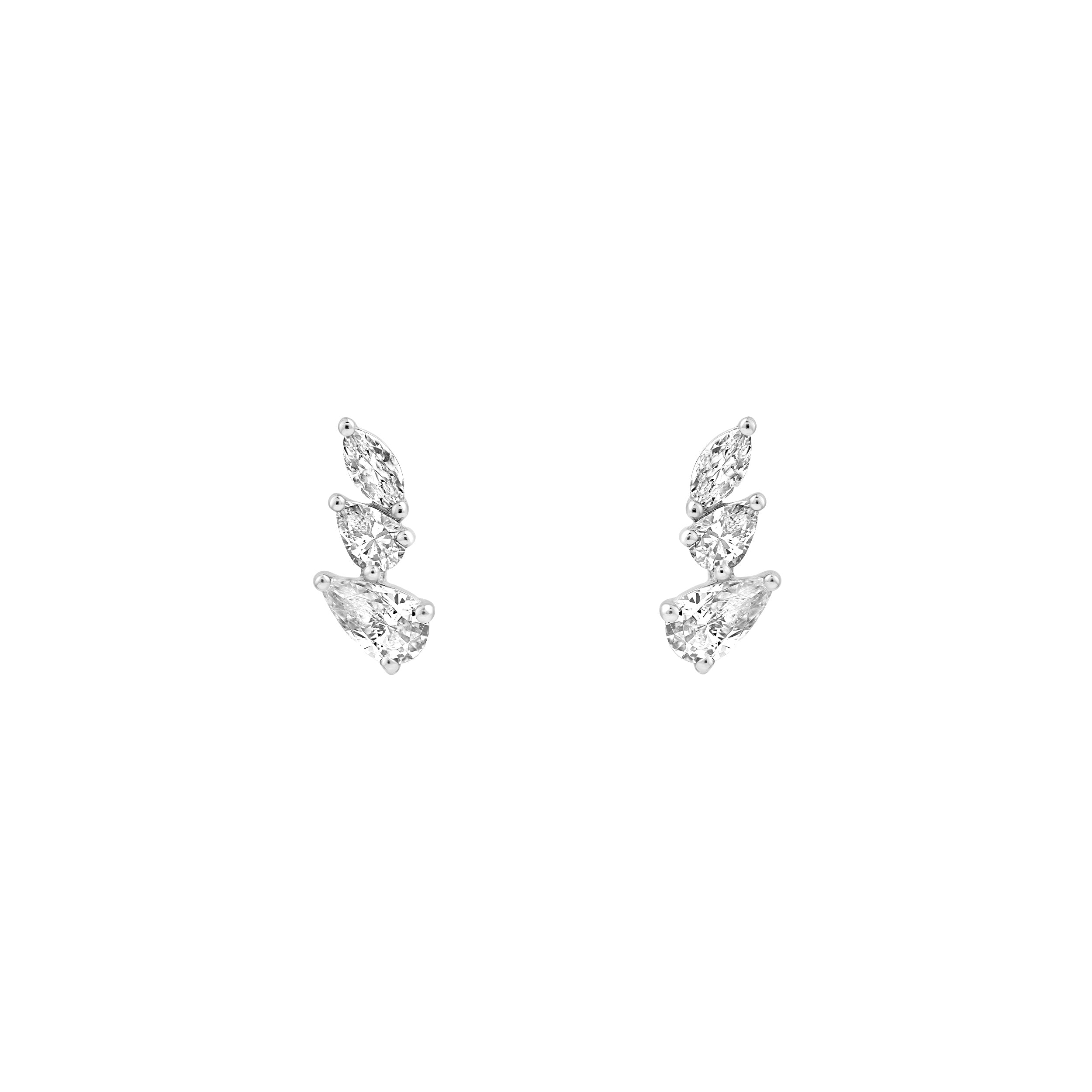 7/8tcw Pear Marquise and Round Diamond Stud Earrings