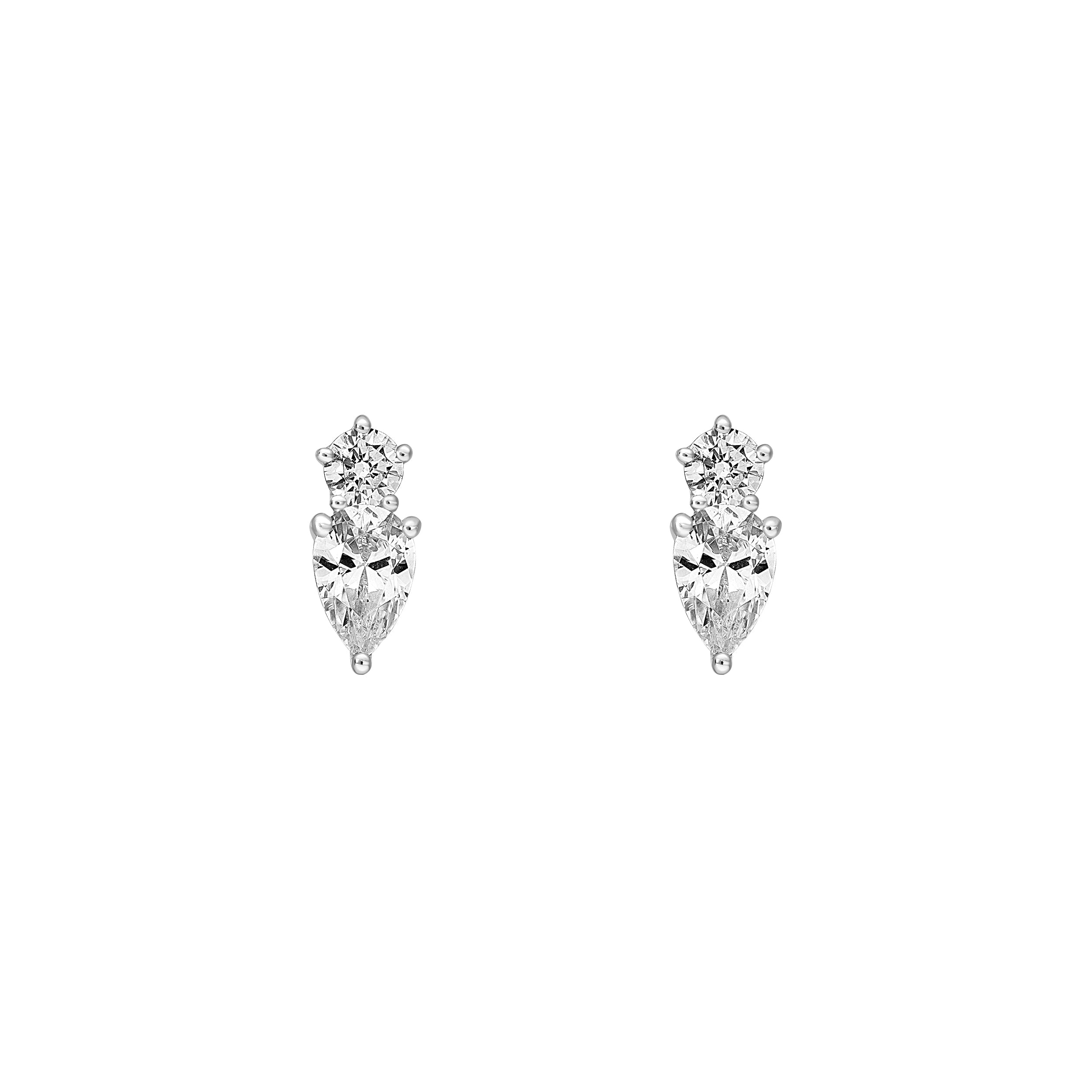 1-1/5tcw Round & Pear Diamond Stud Earrings