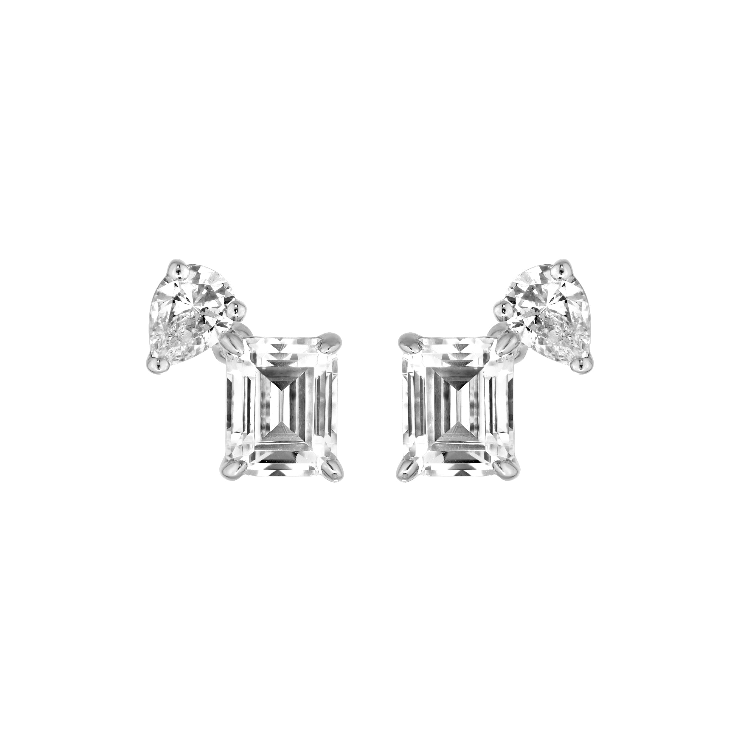 1tcw Emerald & Pear Diamond Stud Earrings