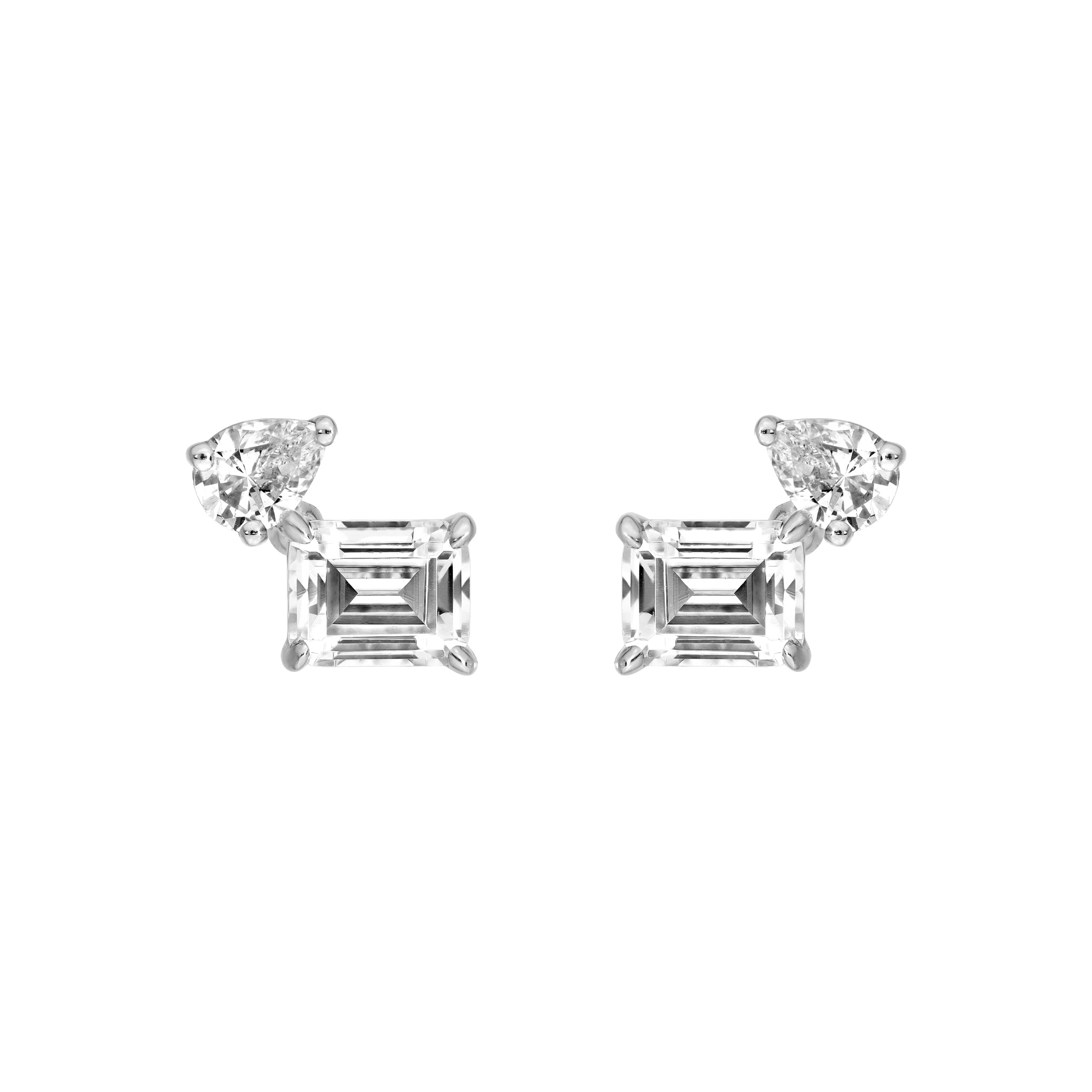 1tcw Emerald & Pear Diamond Stud Earrings