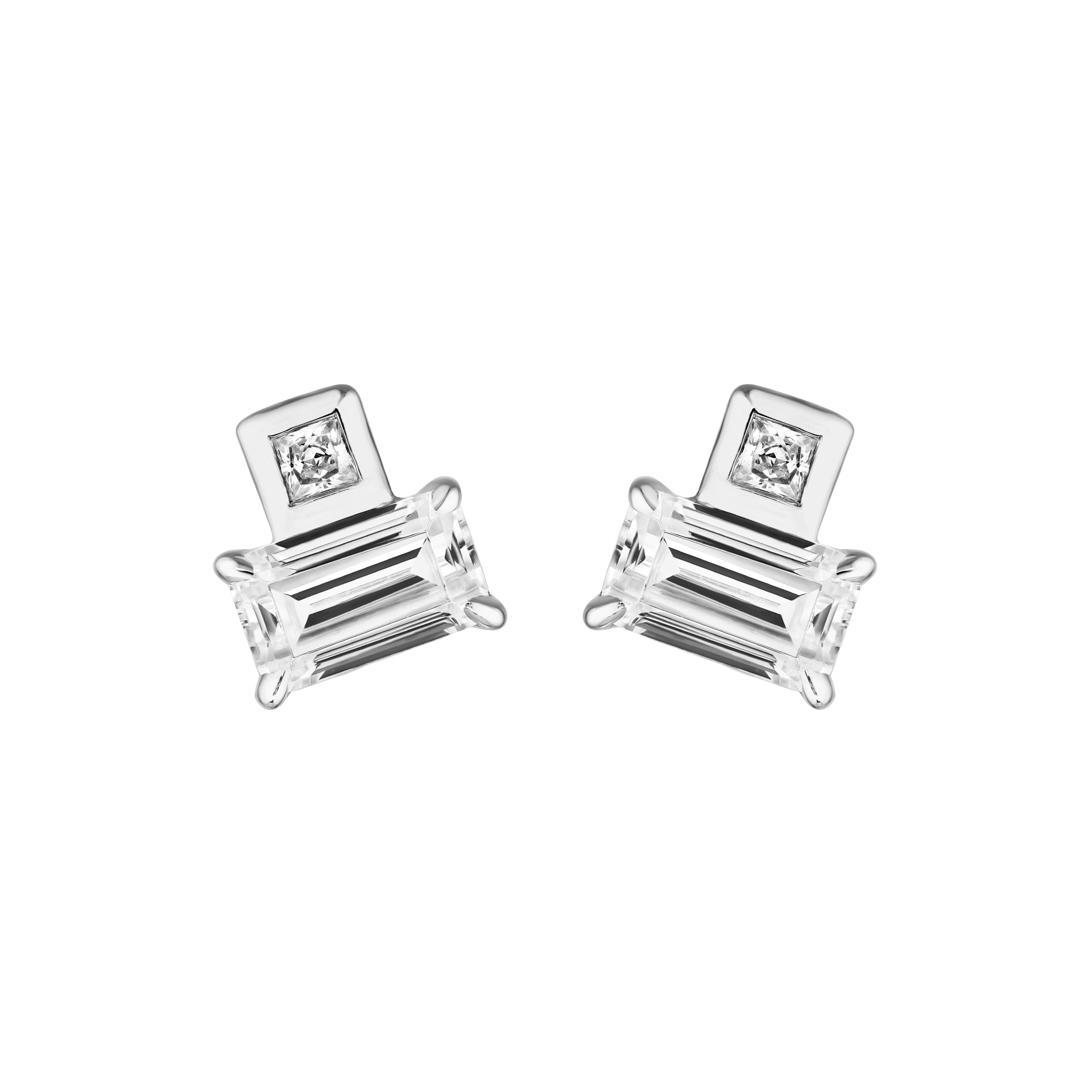 3/4tcw Princess & Emerald Duet Diamond Stud Earrings