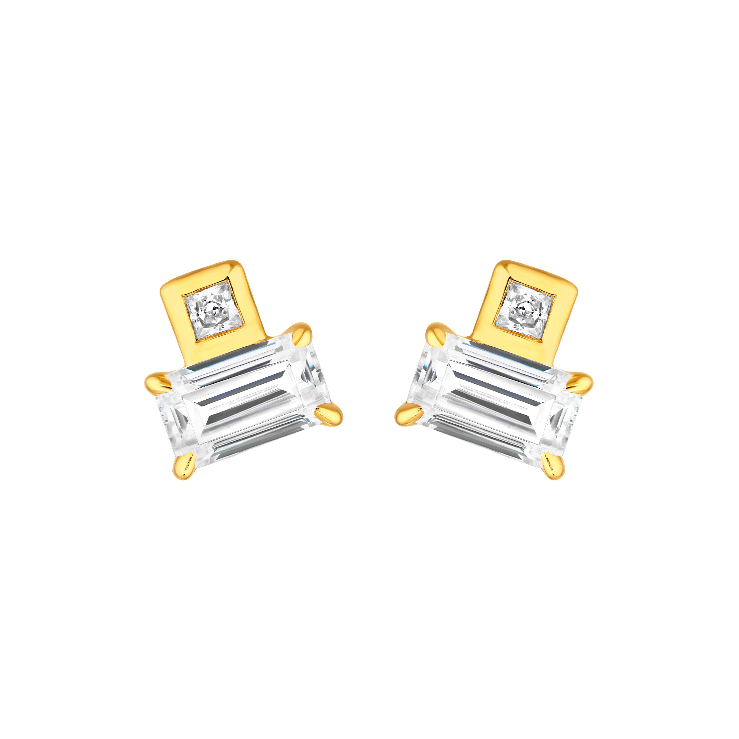 3/4tcw Princess & Emerald Duet Diamond Stud Earrings