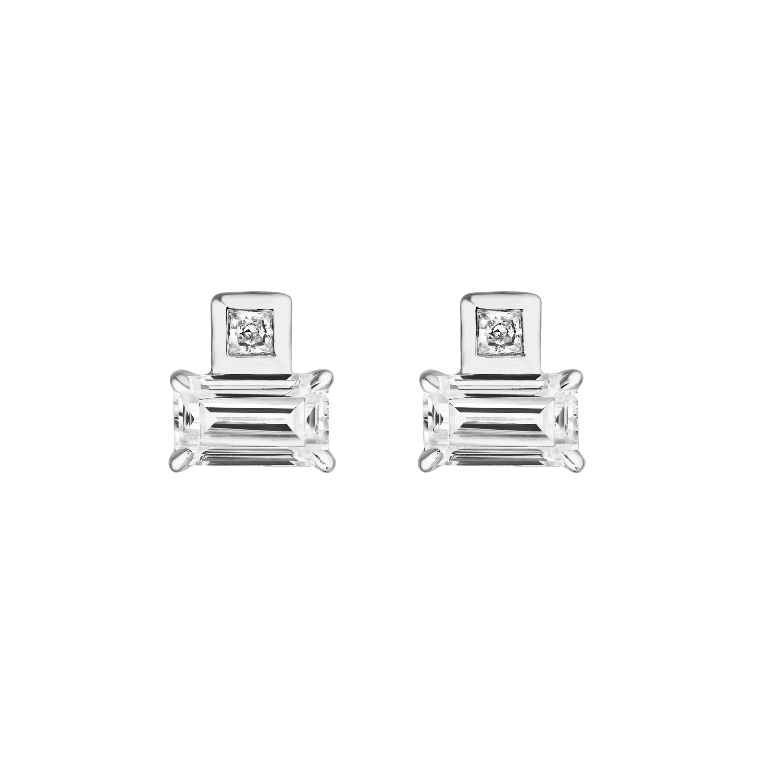 3/4tcw Princess & Emerald Duet Diamond Stud Earrings