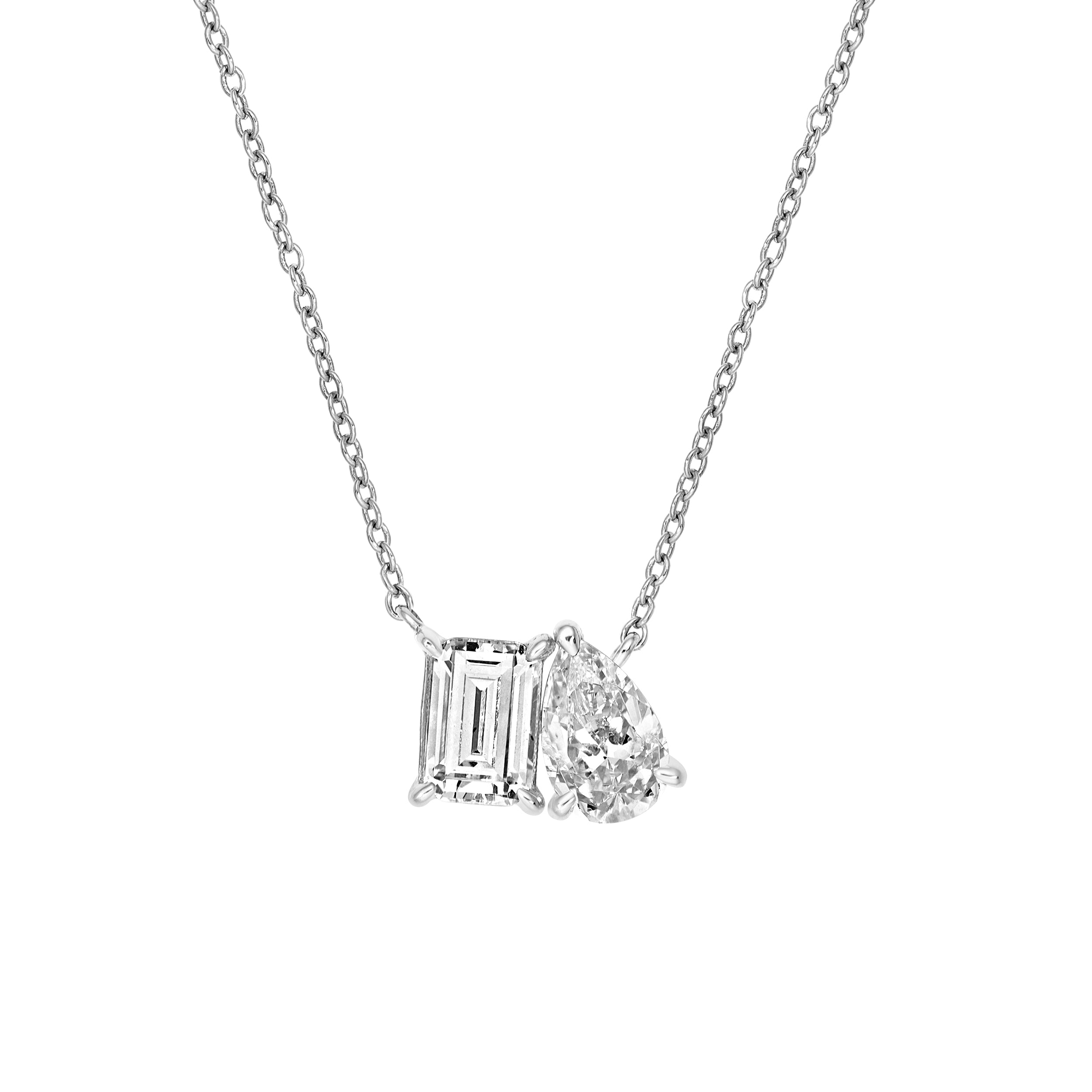 1-1/4tcw Toi et Moi Emerald & Pear Diamond Necklace
