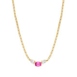 Oval Pink Sapphire and Pear Diamond Tennis Necklace