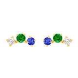 5/8tcw Round Tsavorite Diamond & Sapphire Curve Earrings