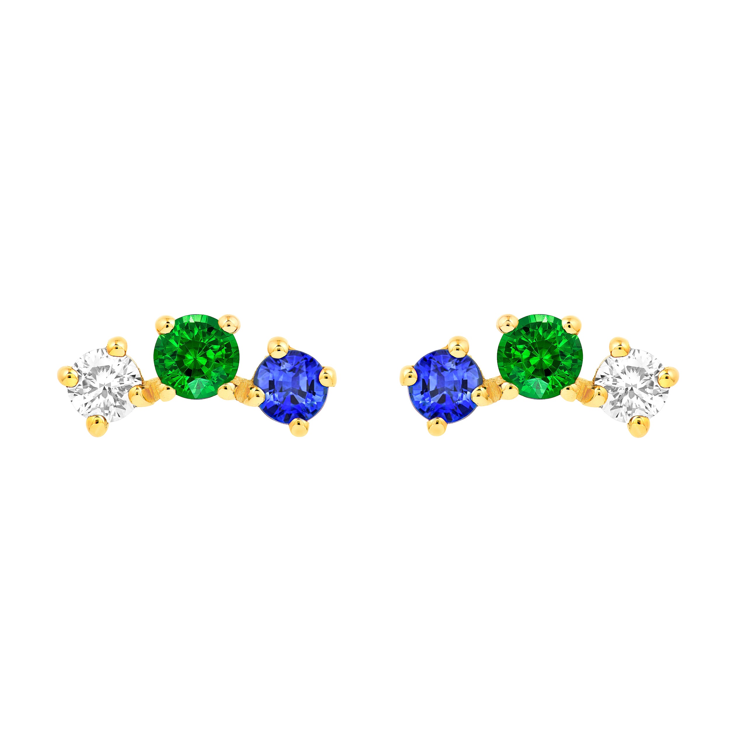 5/8tcw Round Tsavorite Diamond & Sapphire Curve Earrings