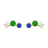 5/8tcw Round Tsavorite Diamond & Sapphire Curve Earrings