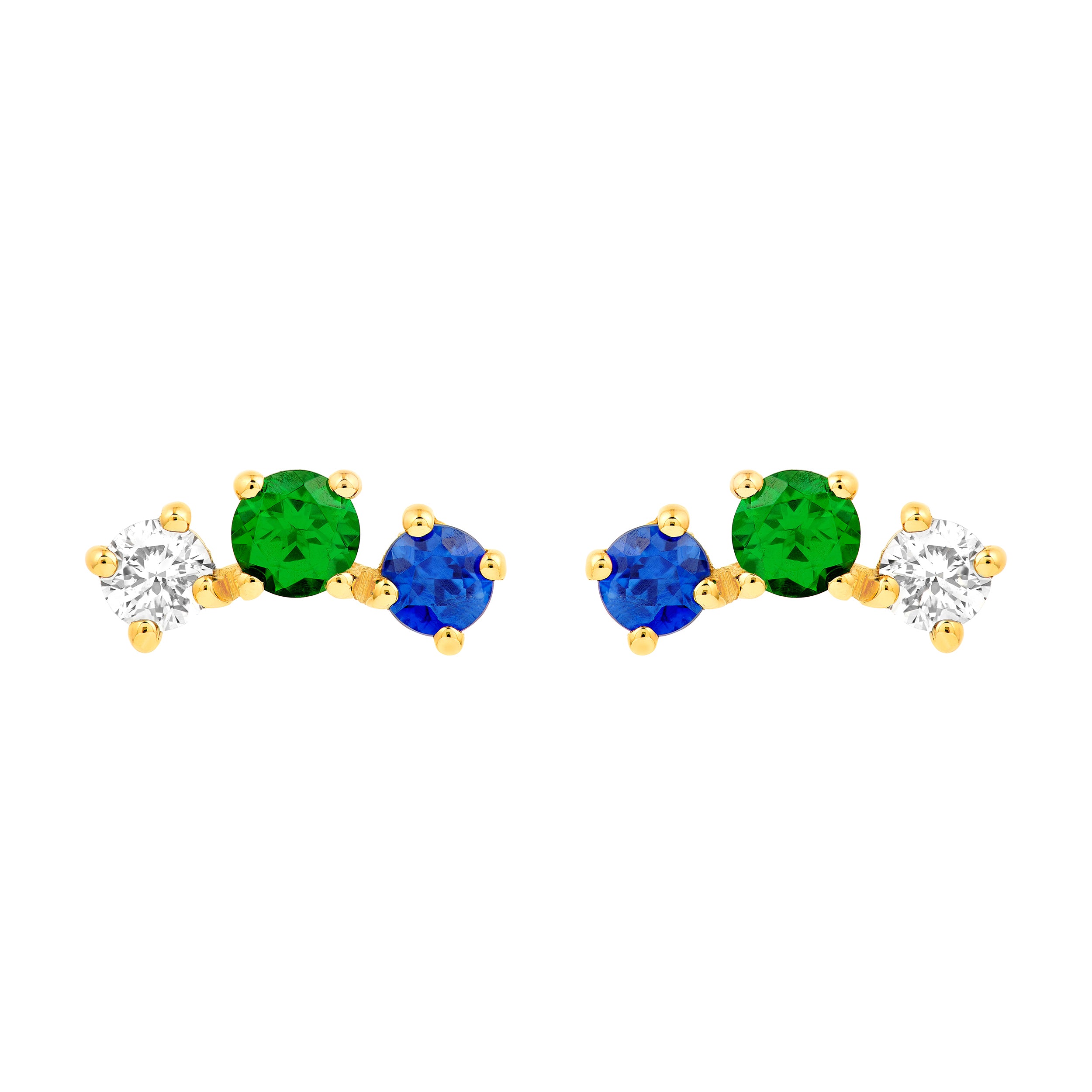 5/8tcw Round Tsavorite Diamond & Sapphire Curve Earrings