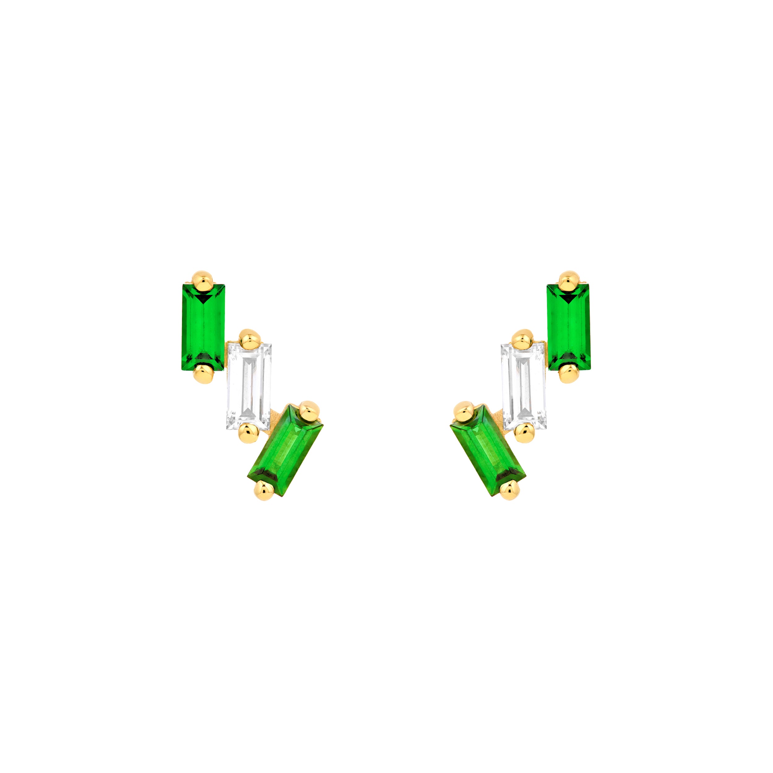1/2tcw Square Baguette Tsavorite & Diamond Stud Earrings