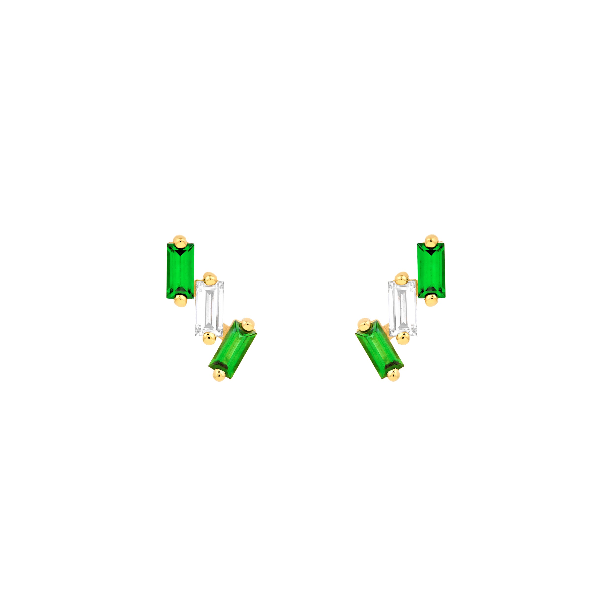 1/2tcw Square Baguette Tsavorite & Diamond Stud Earrings