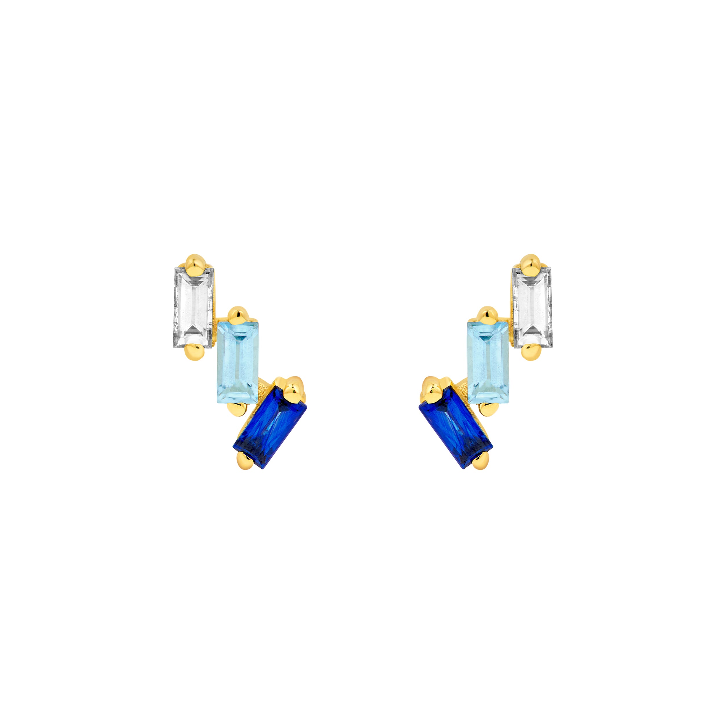 7/8tcw Square Baguette Diamond Aqua & Sapphire Earrings