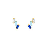 7/8tcw Square Baguette Diamond Aqua & Sapphire Earrings