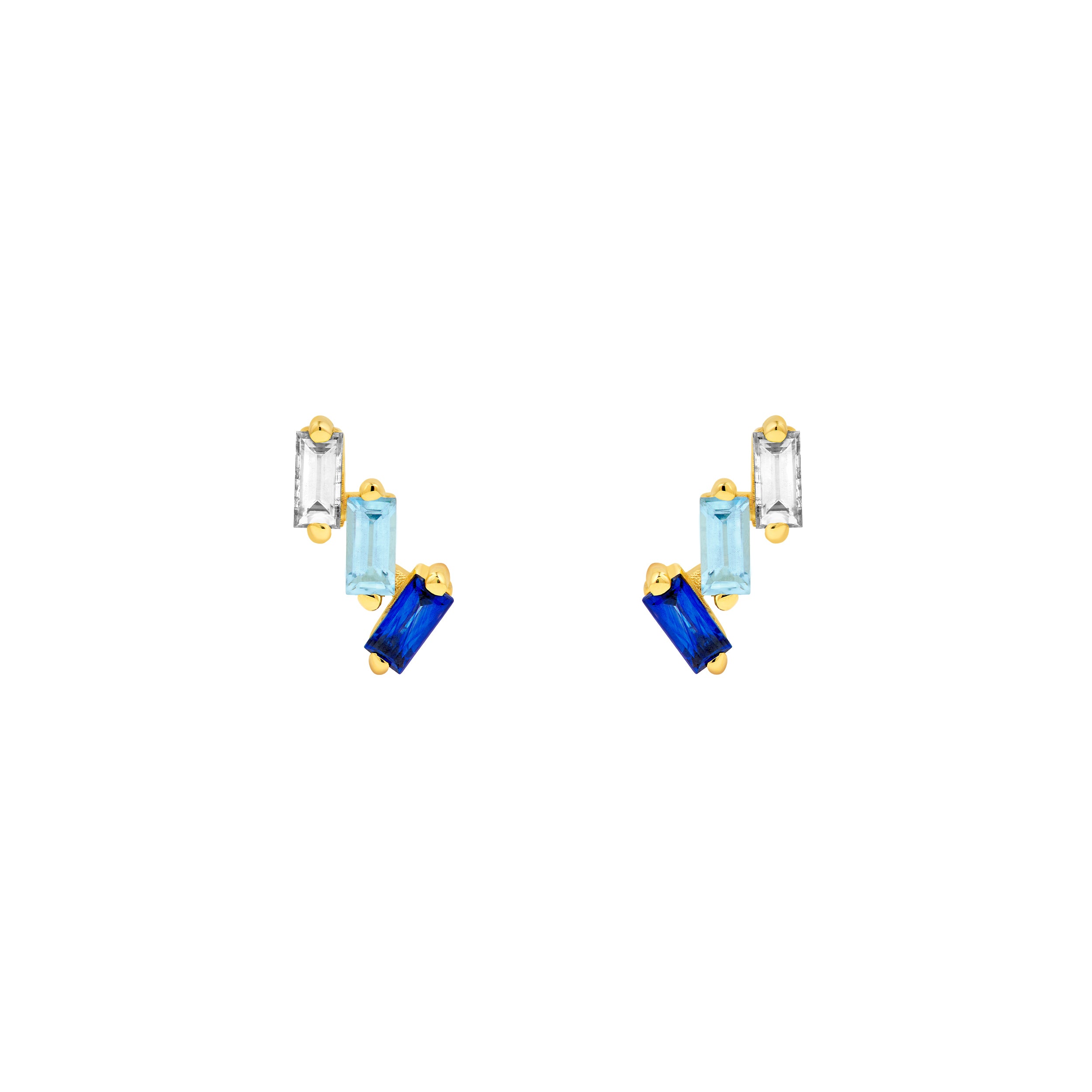 7/8tcw Square Baguette Diamond Aqua & Sapphire Earrings